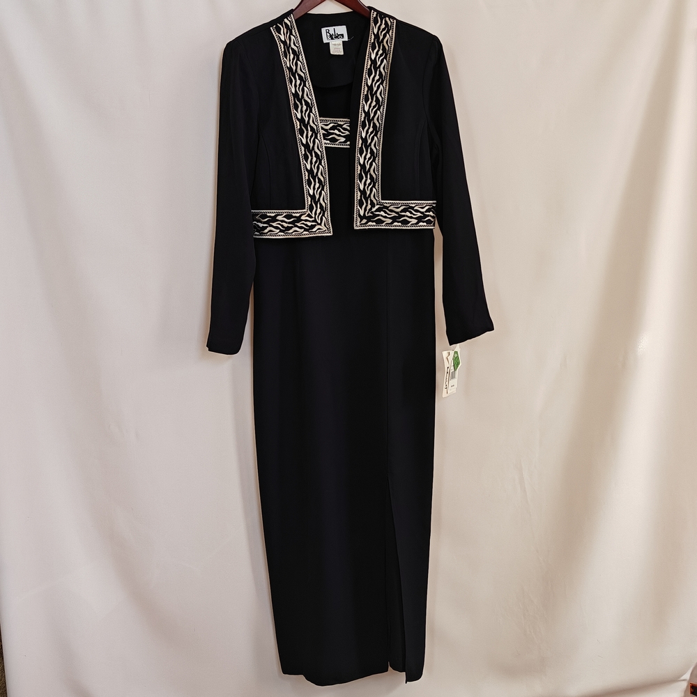 R&M Richards Black and Cream Long Sleeve Dress